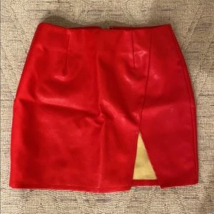 Superdown Red Vegan Leather Mini Skirt